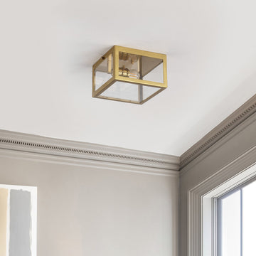 Eleanor 8" Farmhouse Industrial Square Iron/Glass Case LED Flush Mount - JONATHAN Y